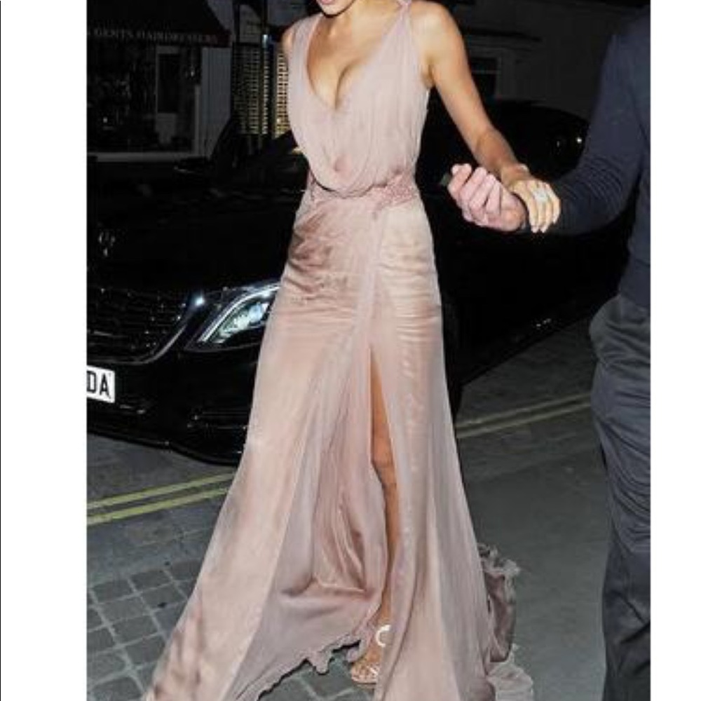 Pink embellished chiffon dress